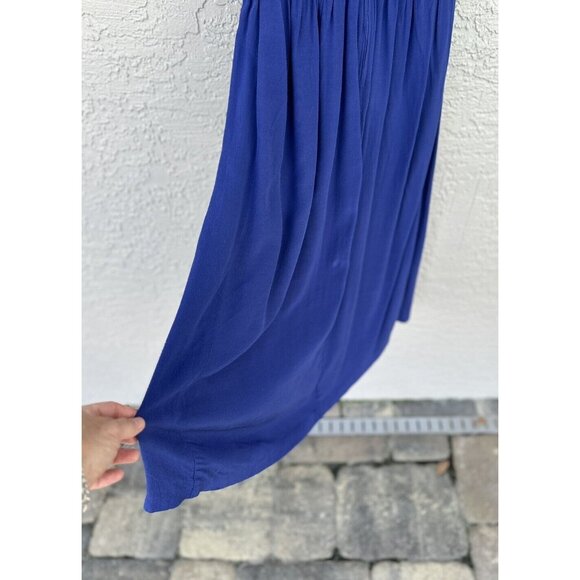 VTG Karin Stevens Blue Yoke Collar Dress  Size 8 Nautical Button Midi Pleated - Picture 10 of 10